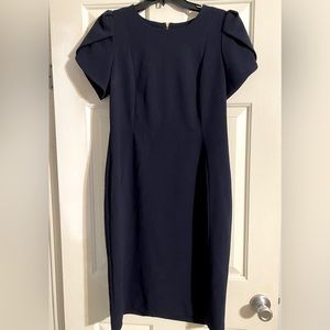 Navy Blue Calvin Klein Size 12 Tulip Sleeve Sheath Dress